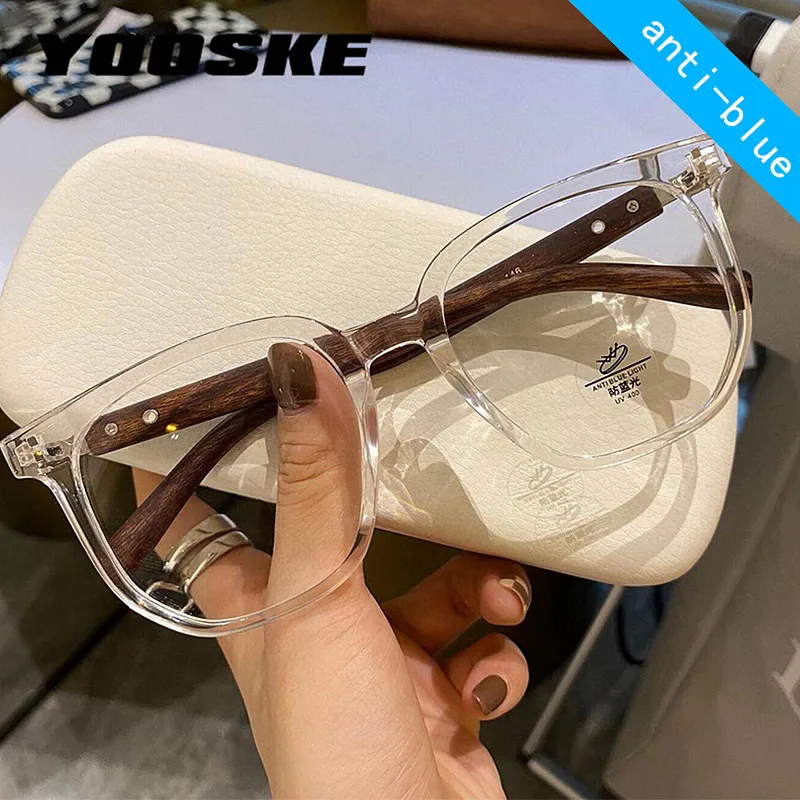 YOOSKE Square Anti Blue Light Glasses Women Gradient Square Computer Eyeglasses Frames for Men Brand Optical Frame Diopter