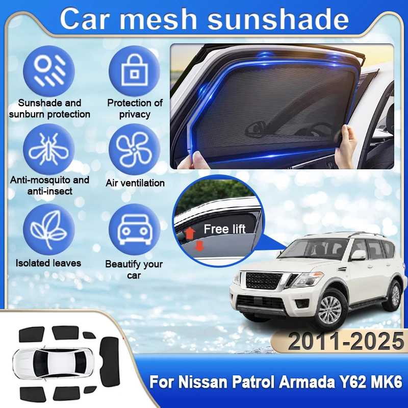 

Для Nissan Patrol Armada Y62 MK6 6rd 2011 ~ 2025 автомобильные аксессуары магнитные солнцезащитные козырьки сетка автомобильная защита от солнца автозапчасти