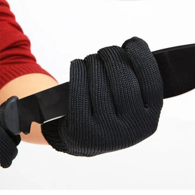 Schwarze Anti-Schnitt-Handschuhe der Stufe 5, Stahldraht, Metallgeflecht, Sicherheitsschutzhandschuhe, Küche, Metzger, Arbeitshandschuhe, zum Schneiden von Fisch, Fleisch, Garten