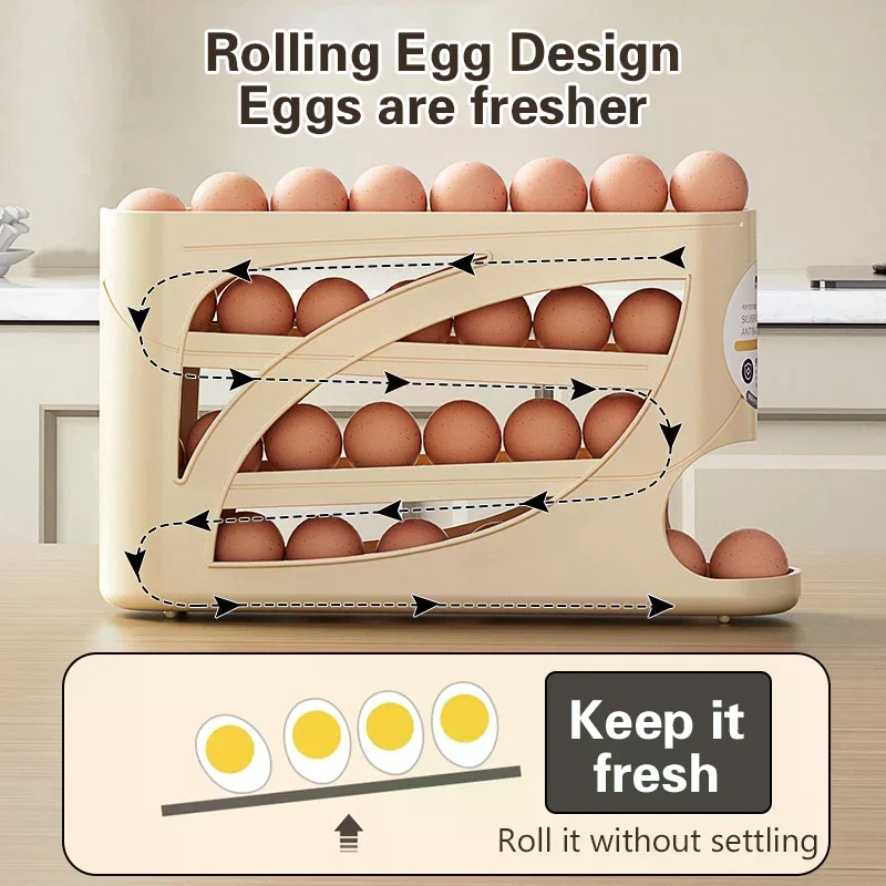 Automatic Rolling 4 Tier Egg Holder Dispenser Refrigerator Egg Storage Container Practical Kitchen Fridge Home Egg Storage Rack