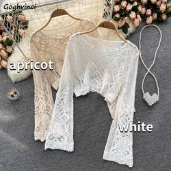 Blouses Women Retro Hollow Out All-match Sweet See-through Leisure Summer Sun-proof Korean Style Female Slim Crop Bohemian Ins