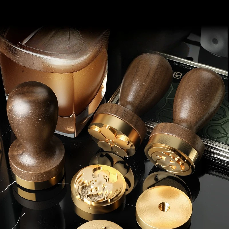 New Walnut Wood Ice Stamp Custom Logo 4cm Food Grade Stamp Head with Handle Bar Cocktail Ice Making Decor Stamping Tool Stamps
