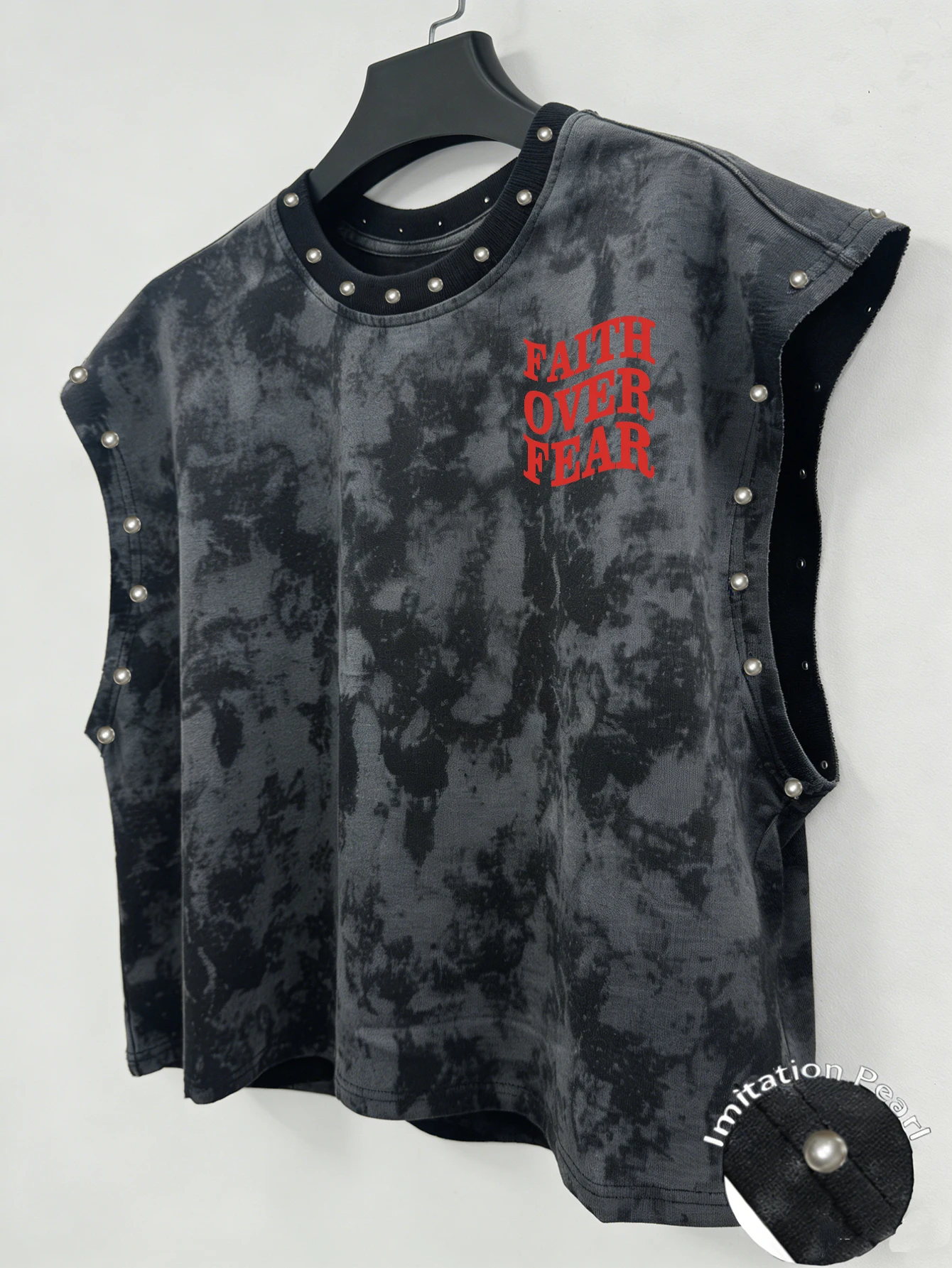 Unisex Vintage-Style Vest Featuring 'Faith Over Fear' Lettering and Faux Pearl Accents—Perfect for Music Festivals.