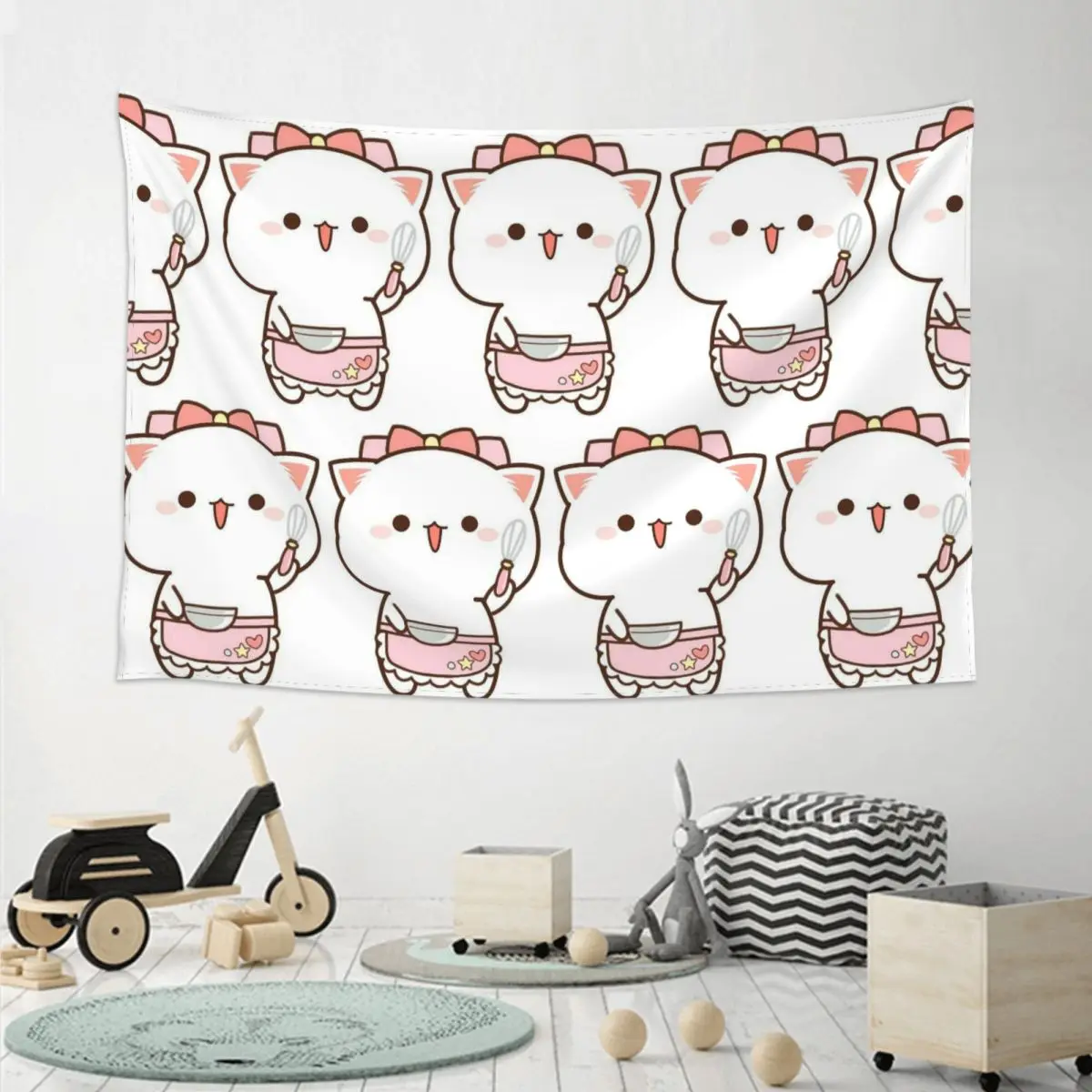 Funny Cooking Master Peach And Goma Mochi Cat Tapestry Funny Wall Hanging Aesthetic Home Decor Tapestries for Living Room