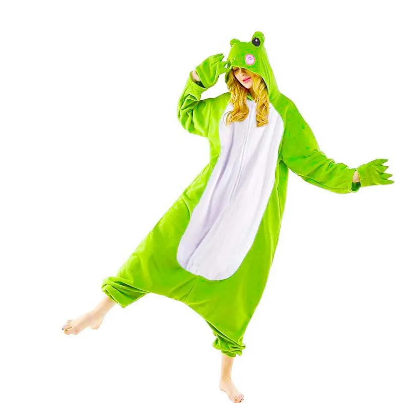 Zipper New Cute Green Frog Cartoon Pajamas Female Animal Movie Adult Christmas Gift Cosplay Male Onesie Kigurumi