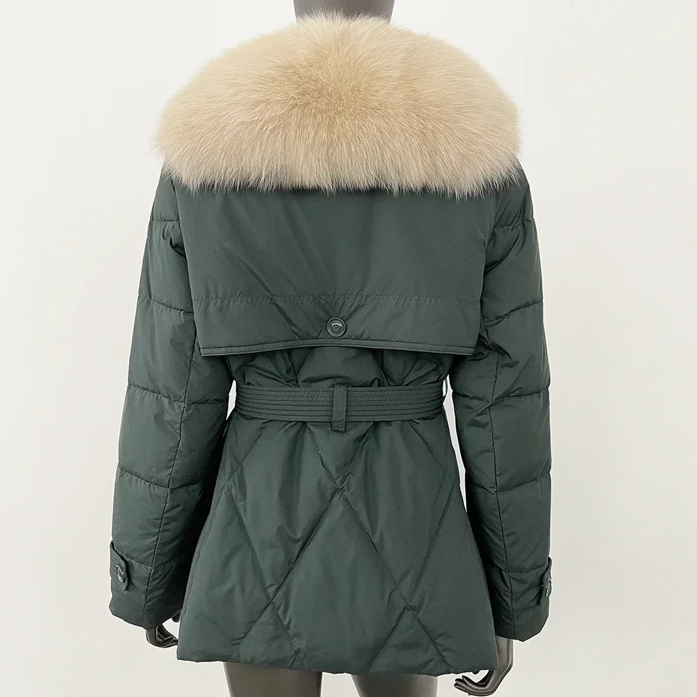 Doudoune en Duvet de Canard Blanc pour Femme, Manteau Chaud et Épais en Vraie Fourrure de Renard, à Lacets, à la Mode, Automne Hiver