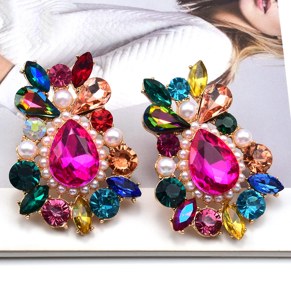 

Модные красочные серьги с кристаллами для женщин, искусственные жемчужные висячие серьги, ювелирные изделия, подарки