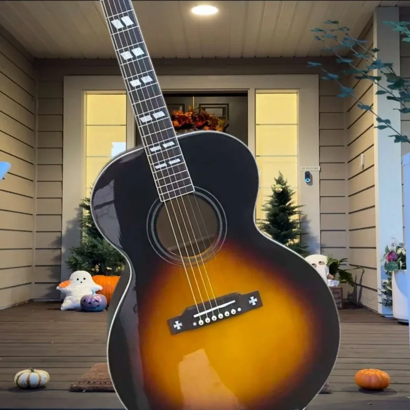J185 Acoustic Guitar Sunburst Spruce Top Maple Back Sides Fixed Bridge Balanced Tone Rich Bass Bright Treble Stage Recording