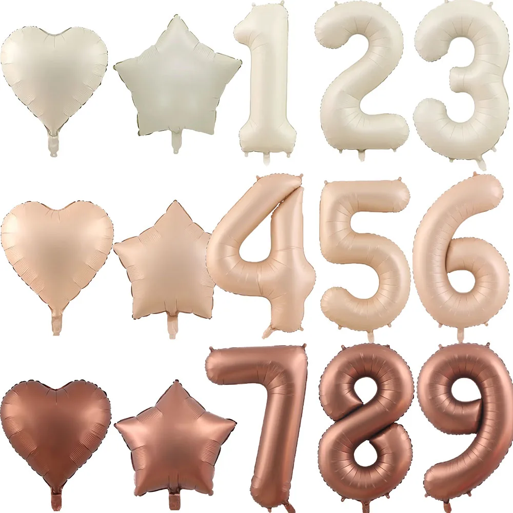 1pc 40inch Vintage Coffee Number Balloon Retro Beige Caramel Balloon Set for 30 40 50 Happy Birthday Party Decoration Supplies