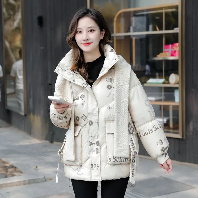 

Loose Printing Winter Jacket Women's Parkas 2023 New Warm Thicken Down Cotton Coat Female Short Hooded Oversize Womens Outerwear