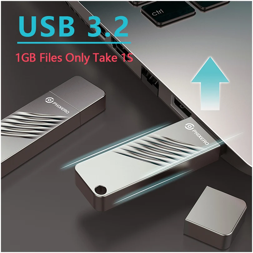 PHIXERO USB 3.2 Flash Drives Mini Solid U Disk 520MB/S 128GB 256GB 512GB 1TB High Speed Sticks External Storage Metal pen drive