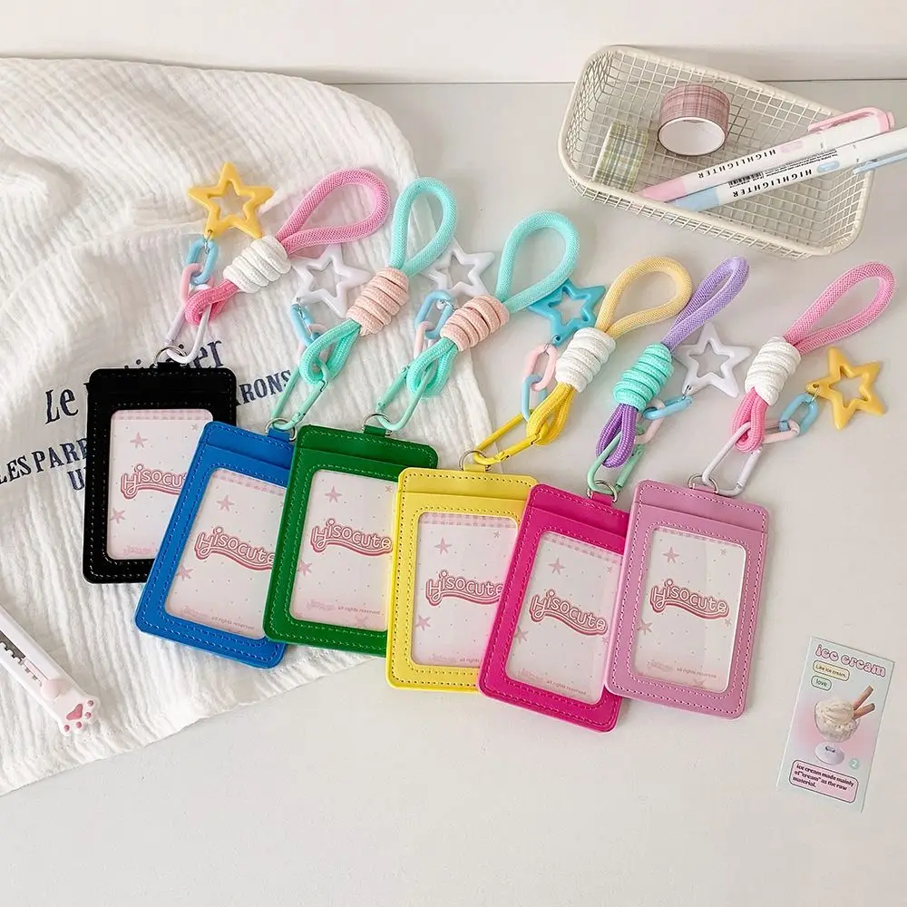 Dopamine PU Leather Card Holder Double Card Slot with Star Pendant Photos Protective Cover Card Sleeve