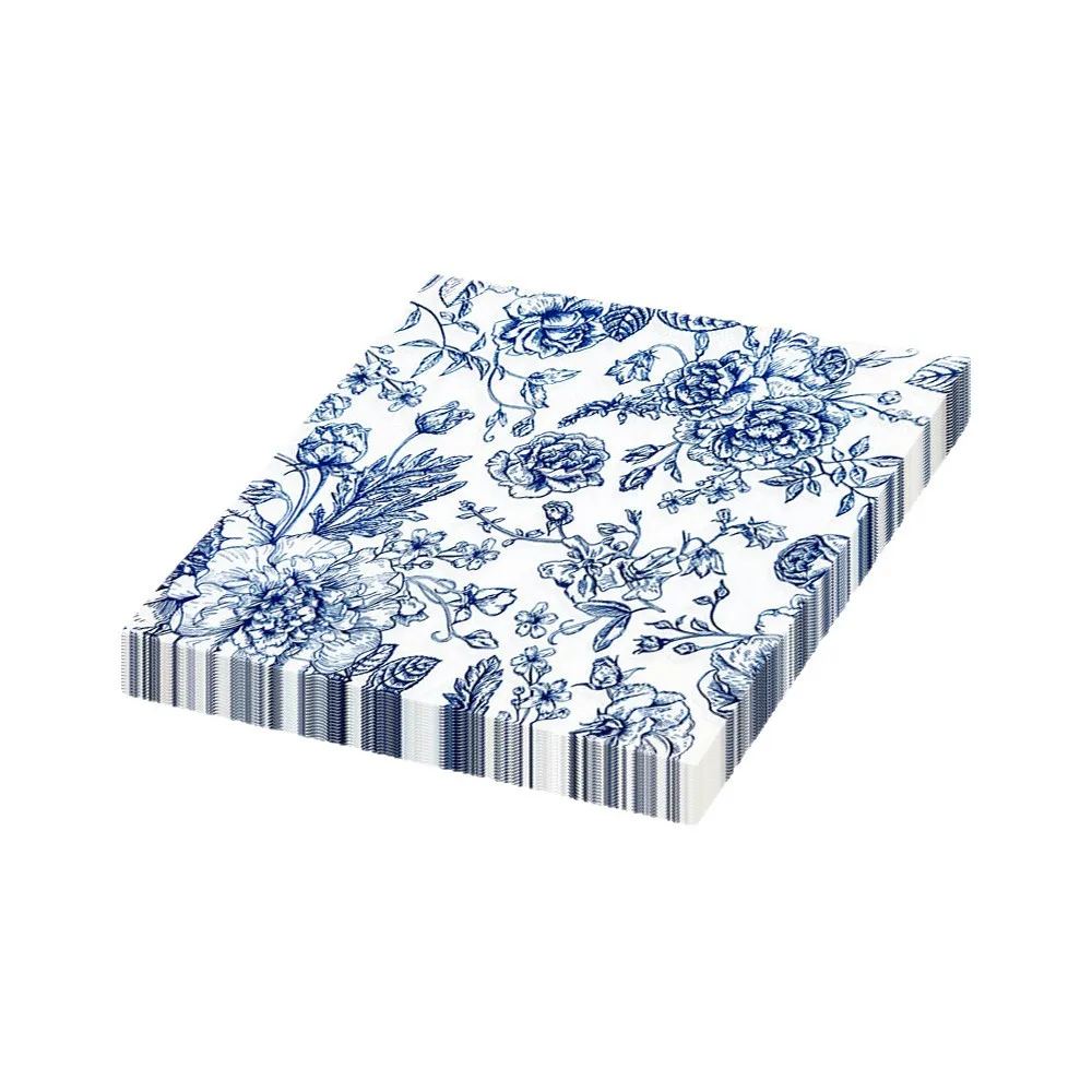 Floral Cocktail Beverage Napkins Blue & White Disposable Paper Spring Flowers Dessert Napkin for Wedding Holiday Birthday Party - view 6