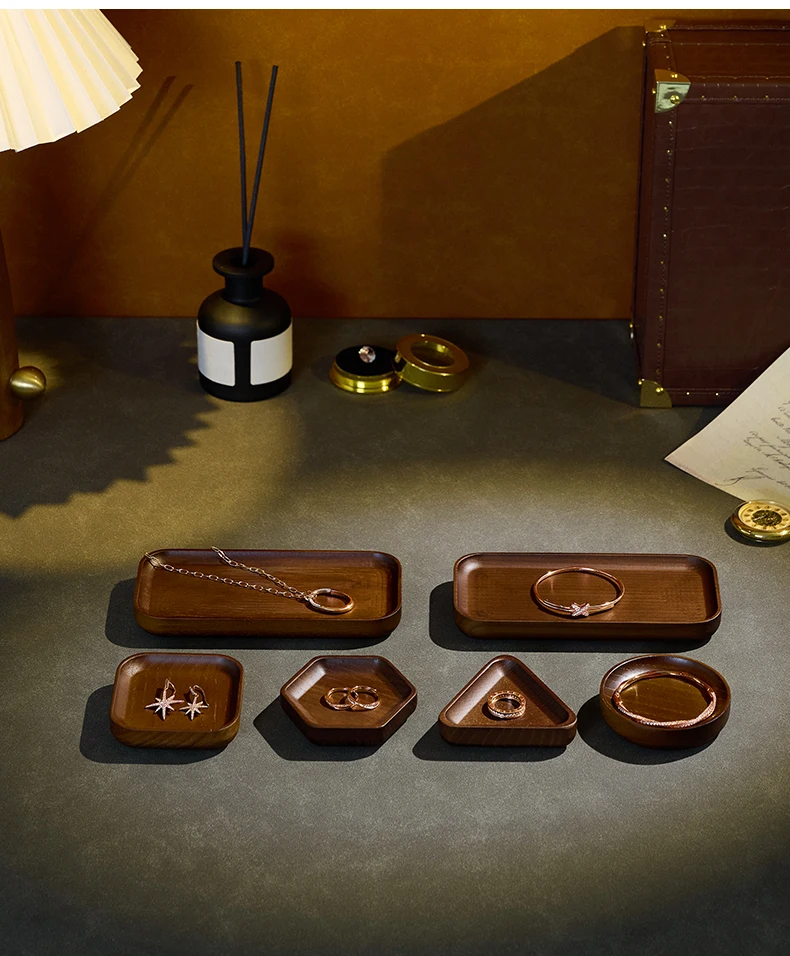Oirlv Wooden Jewelry Tray Set Ring Storage Box Necklace Display Stand Watch Storage Box Entrance Decoration Car Key Organizer