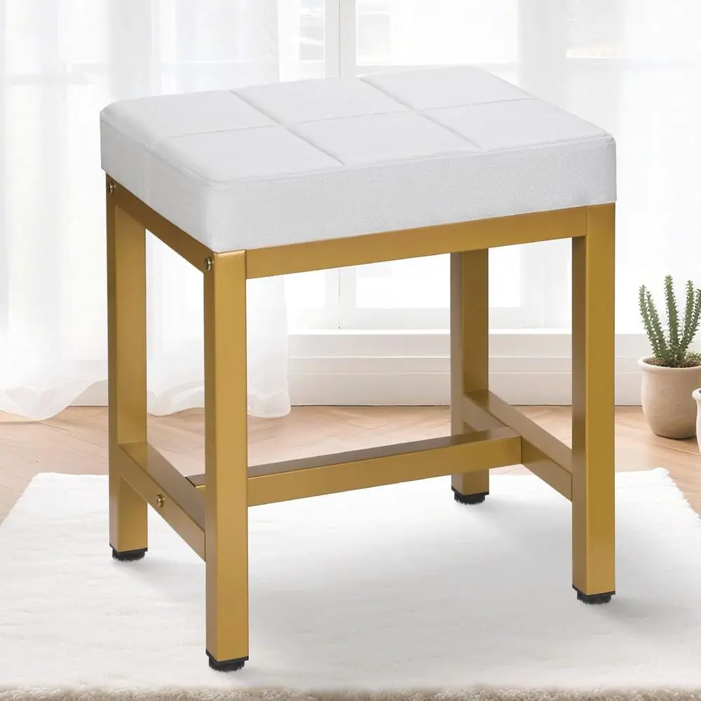 

Vanity Stool, Vanity Chair or Makeup Room, Square Linen Small Ottoman oot Stool with Metal Legs, ern Makeup Chair or Bedroom, Li