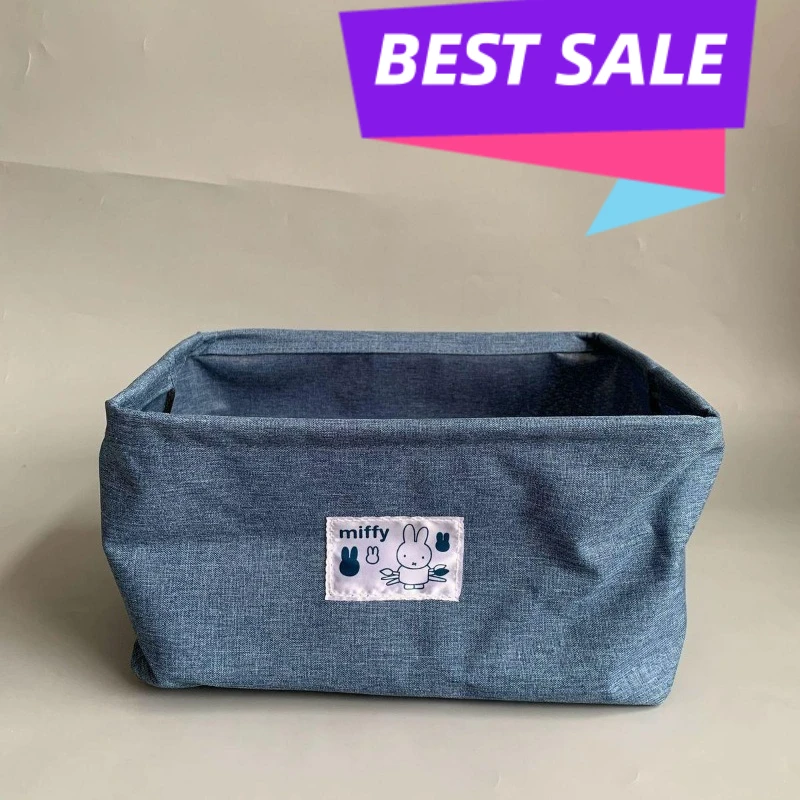 Kawaii Miffy Fabric Storage Basket Cute Rabbit Bin Foldable Denim Style Organizer Box Versatile Stationery Sundries Girl Gift