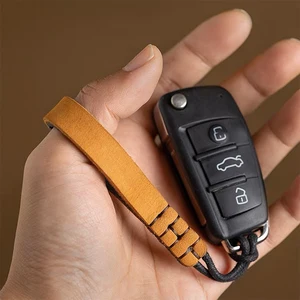 Couro genuíno artesanal cordão carro chaveiro, pingente personalizado criativo, resistente ao desgaste couro chave loop para homens, presente 8 principais vendas chaveiros lisos de couro - №5