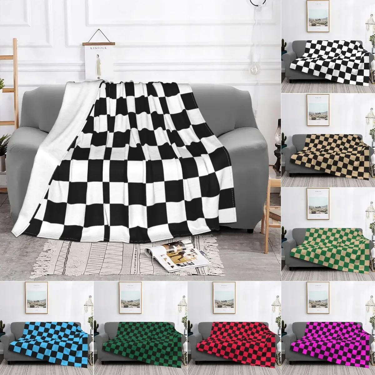 Black And White Checkerboard Pattern Blanket Comfortable Soft Flannel Autumn Geometric Tartan Throw Blanket for Sofa Car Bedroom