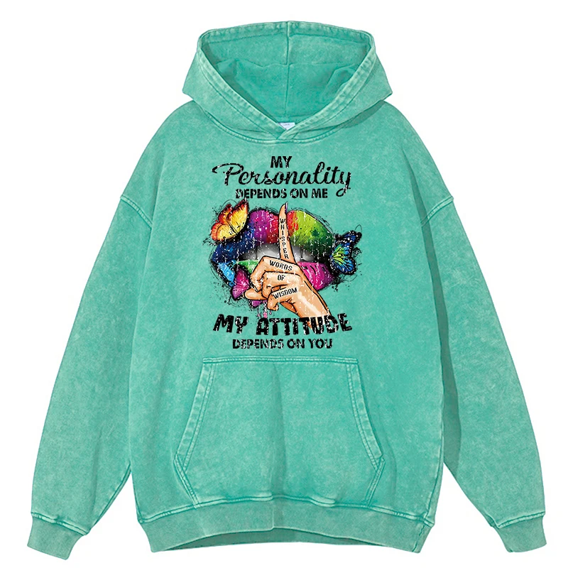 Retro Distressed Wash My Personatity Depends On Me Hoodie Men Casual Hoody Loose Sweatshirt Hip Hop 100% Cotton Hooded Clothes