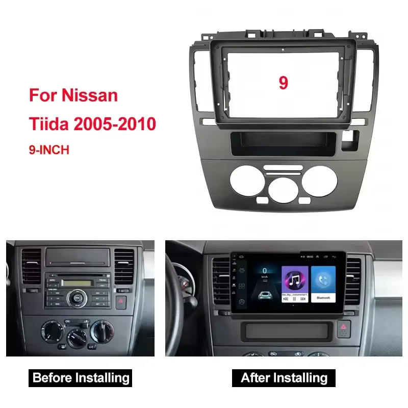 2 Din 9 Inch Car Radio Plastic Fascia Plane Frame Installation DVD GPS Mp5 ABS Dash Kit for Nissan Tiida Latio 2005-2010