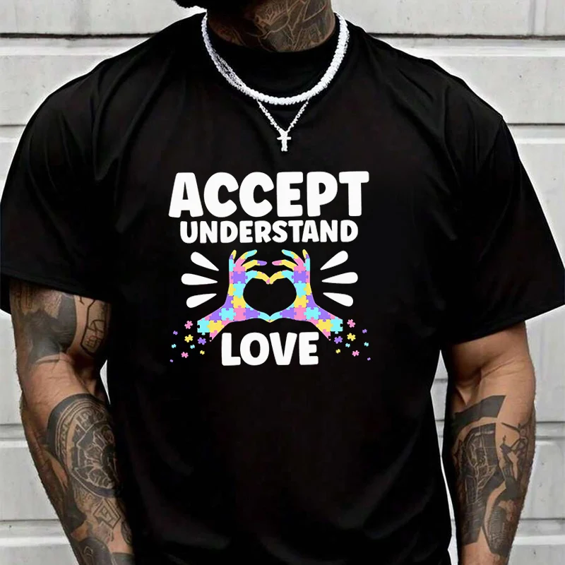 

Футболка с креативным принтом Ccept Understand Love, летняя повседневная футболка с короткими рукавами, уличная одежда для мужчин и женщин, свободная футболка