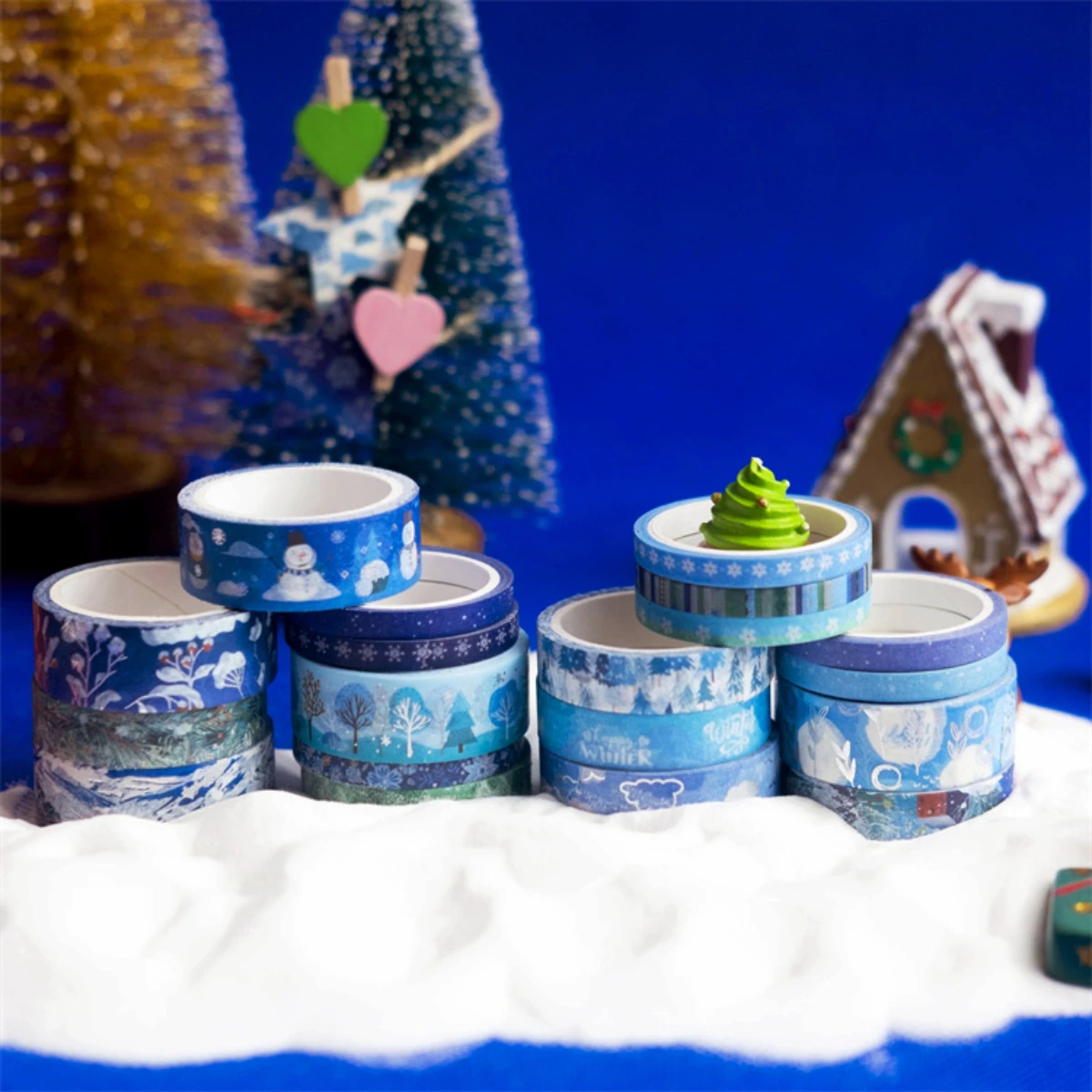 19 Pcs/set Blue Forest Snowflake Silvery Christmas Tree Washi Tape Set Scrapbooking Diy Journal Stationery Deco Art Supplies