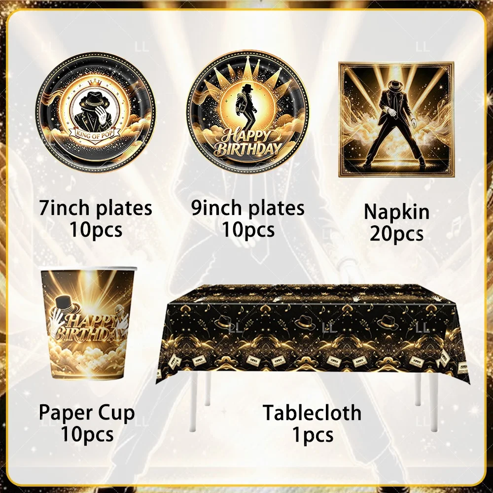 Michael Jackson Fan Geburtstagsparty Dekoration Retro 80er 90er Musik Banner Tischgeschirr Becher Teller Servietten Tischdecke Zubehör Geschenk – Detail 9