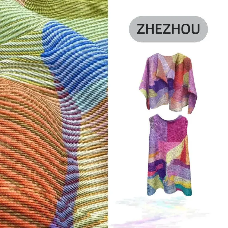 Digital Print Set Women's Loose Casual Elegance Magazine Style Open Cardigan Dress Two Piece Set Pleated Shirt Trendy