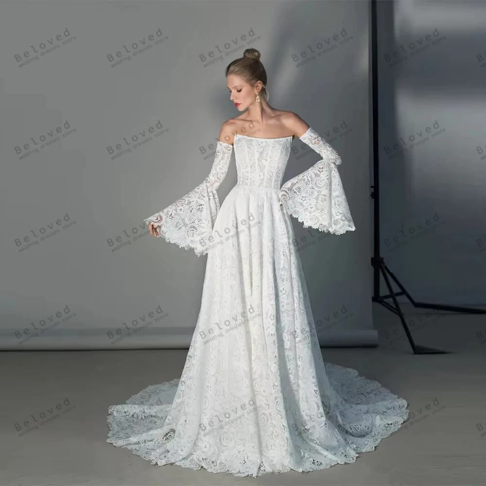Wunderschöne Vintage Brautkleider für Damen mit ausgestellten Ärmeln, trägerlos, rückenfrei, Vestidos De Novia, maßgeschneidert 2026