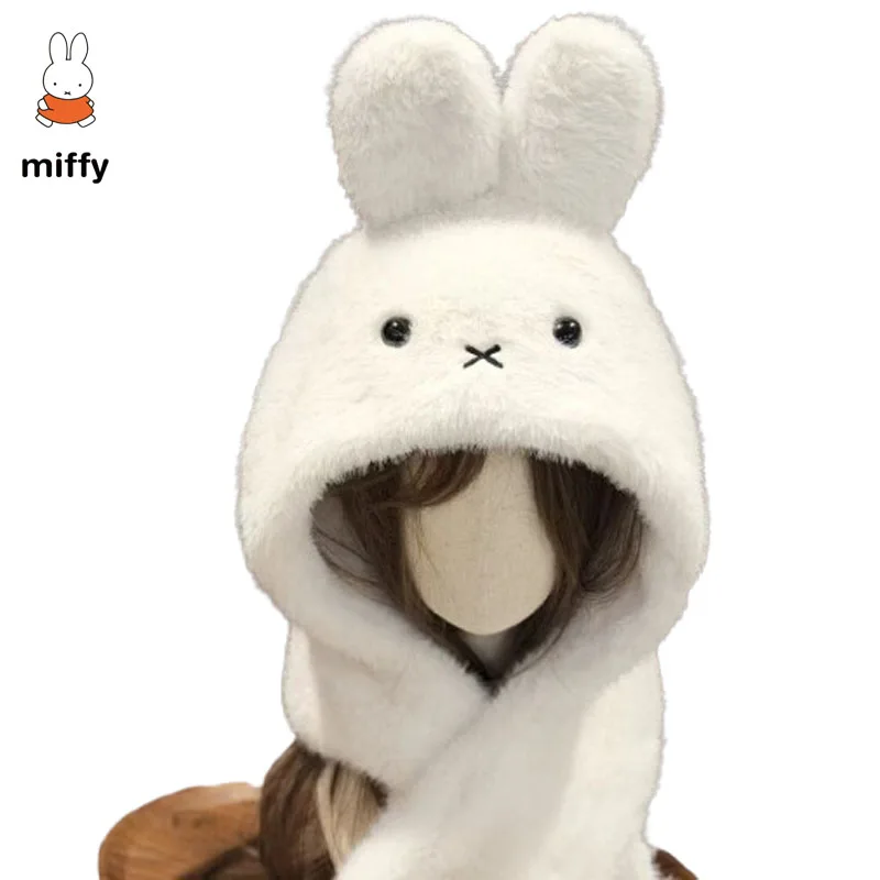AliExpress 2026 Cartoon Cute Miffy Plush Hat Autumn and Winter Thick Warm Ear Protection Cover Cycling Warm Hat Holiday Gift