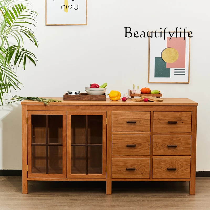 American-Style Simple Retro Sideboard Cabinet Living Room and Kitchen Modern Chinese Cherrywood Storage Cabinet