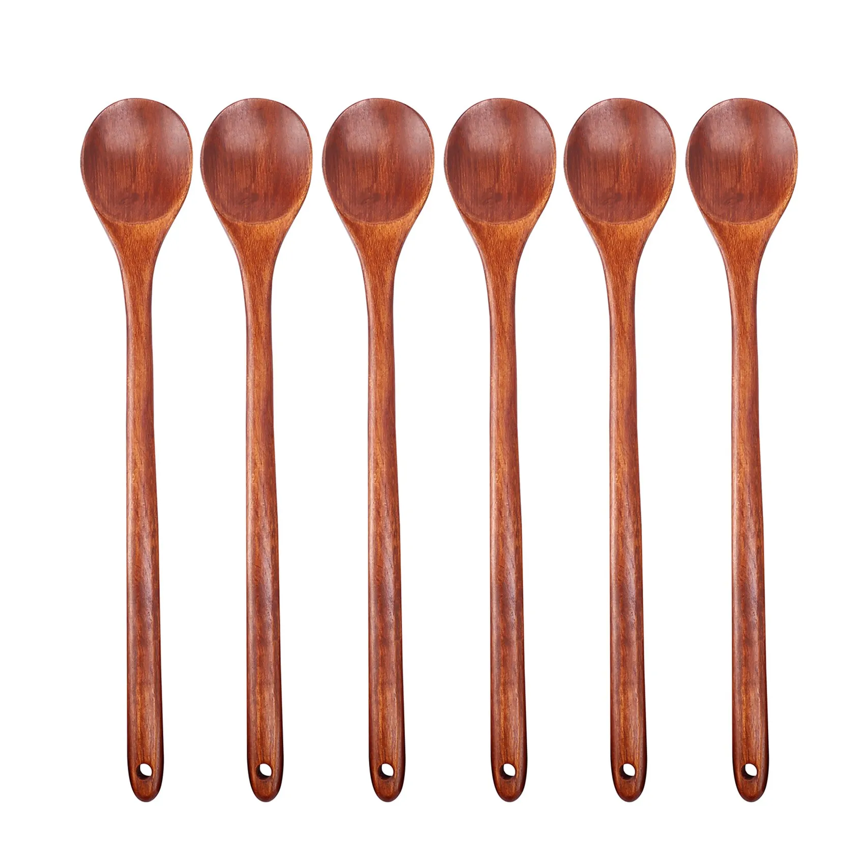 ABPP Wood Spoons for Cooking Set, 13 inch Long Handle Wooden Mixing Spoons for Stirring Baking Serving, 6 Pcs Kitchen Utensil