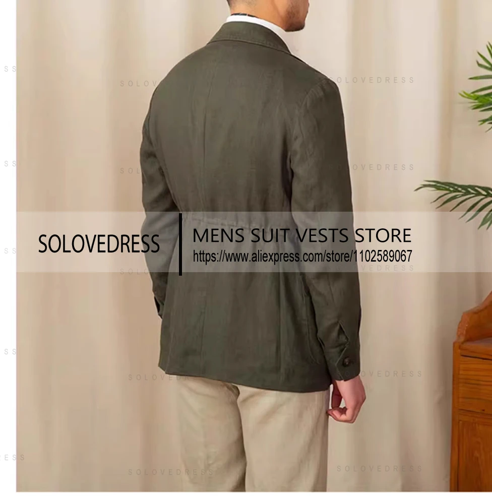 Linen Jacket Single Breasted Lapel Neck Slim Fit Linen Men's Suits Jacket Summer Blazer（Just One Jacket）
