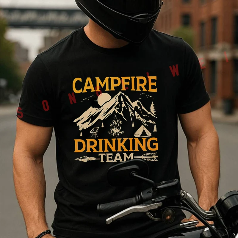 2026 Casual T-shirt Motorcycle Campfire Drinking Team Design Tshirt Mens Summer Cycling Sportswear Short Sleeve Top Tee