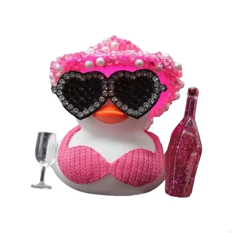 J0MC Fashion Duck Figurine with Heart Eyewear for Car Interior Use