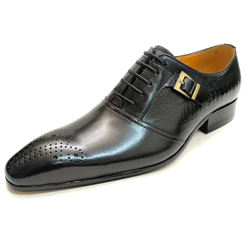 Luxury Pure Cowhide Leather Men Formal Shoes Oxford Business Office Male Dress Black Coffee Lace-up Party Wedding Handmade Shoes