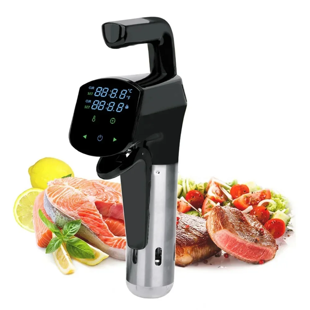 Fogão sous vide 1100w, selado a vácuo, display digital, tela sensível ao toque, circulador de imersão, cozimento preciso, à prova d'água, fogão lento