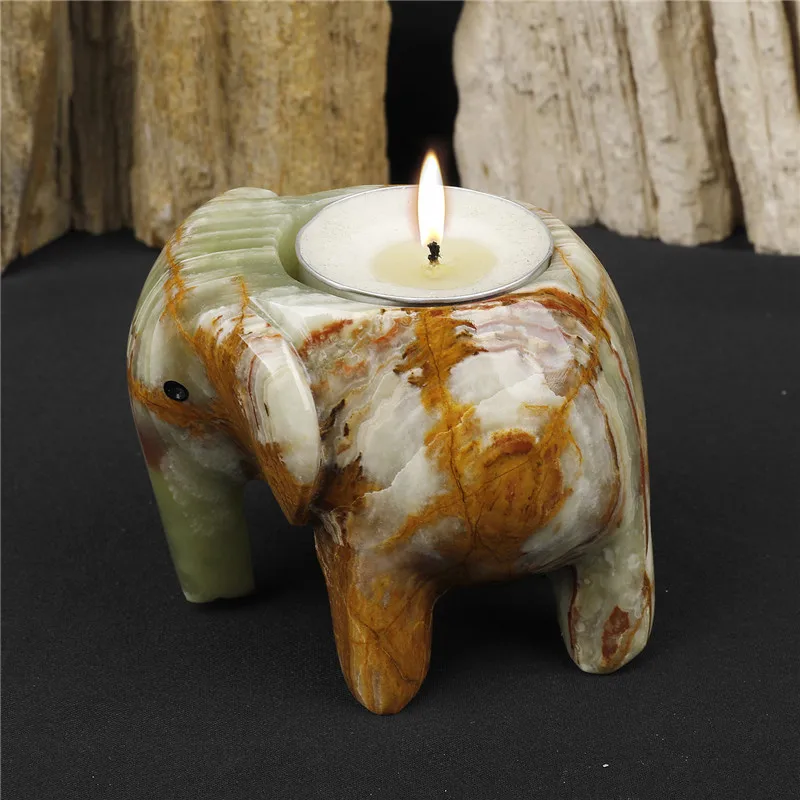 Creative Natural Stone Afghan Jade Elephant Carving Candle Holder for Spiritual Healing Parties Weddings Banquets Home Decor