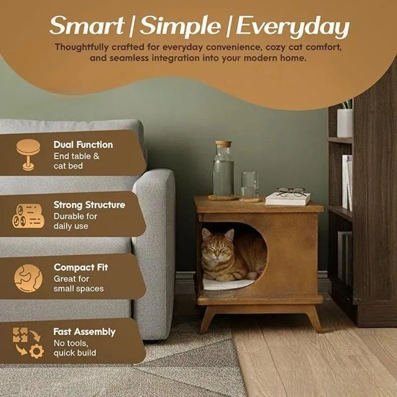 New Solid Wood Cat Nest Cat House Semi-closed Bedside Table Integrated Multi-purpose Pet Cat House Square Stool Can Be Stored