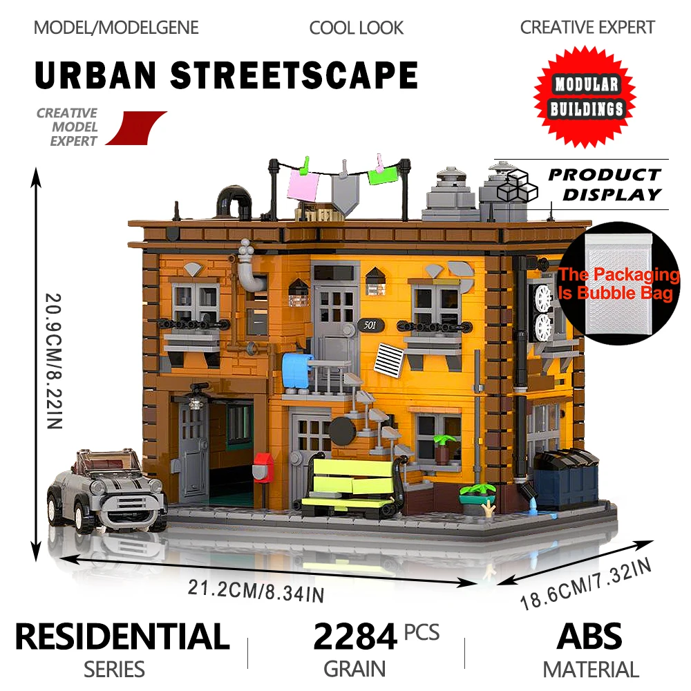 

Street View Ashlef's 2-Story House Model Building Blocks Retro MOC Bricks Assembly Sets Desk Decor Toys Christmas Gift For Kids