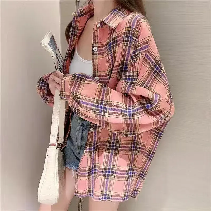 High-end Plaid Shirt Long Sleeve Tops Women Loose Casual Outerwear Vintage Coat Trend Design Women's Clothing Blouses New