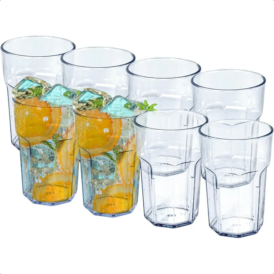 

18oz Reusable Acrylic Glasses Shatterproof BPAFree Tumblers Set of 8 DishwasherSafe