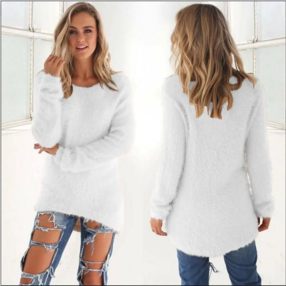 Elegant Solid Color Warm Women Clothing Autumn Winter Round Neck Long Sleeve Oversized Sweaters Casual Loose Jumpers Pullovers