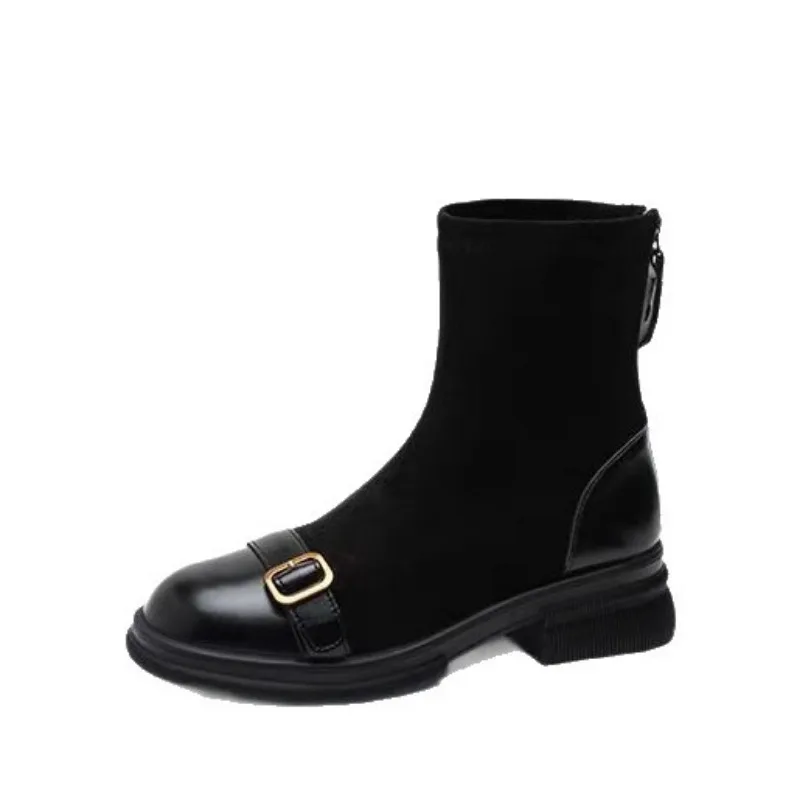 Bottes élastiques pour femmes, nouvelle mode automne hiver, chaussettes thermiques de tempérament, bottes à talons hauts, bottes courtes de chevalier de Style britannique pour femmes