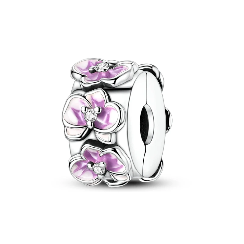 

925 Sterling Silver Purple Phalaenopsis Clasp CZ Pave Sunflower Clip Charms Beads Stopper Fit Original Bracelet Jewelry Clips