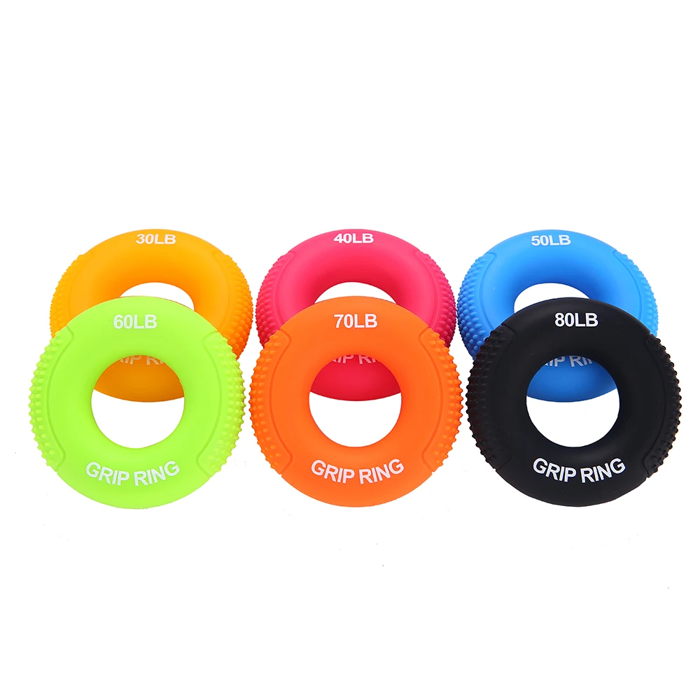 Commercio all'ingrosso Custom Power Decompression Round Logo Stress Wrist Exercisers Finger riabilitation Relief anello con impugnatura in Silicone