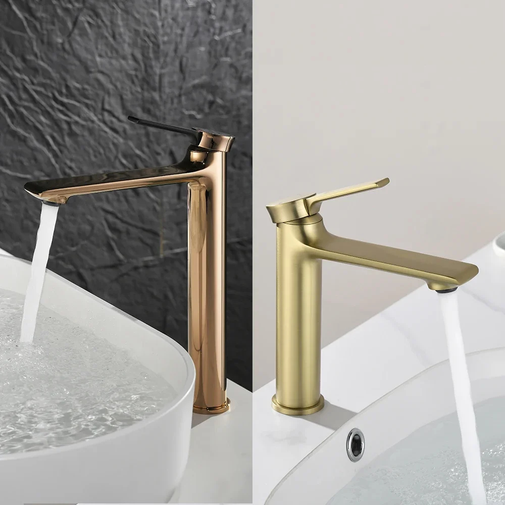 Luxury Brushed Gold Bathroom Faucet Lavatory Vanity Washbasin Faucet All Copper Mixer Bath Sink Faucets Hot Cold Water Basin Tap