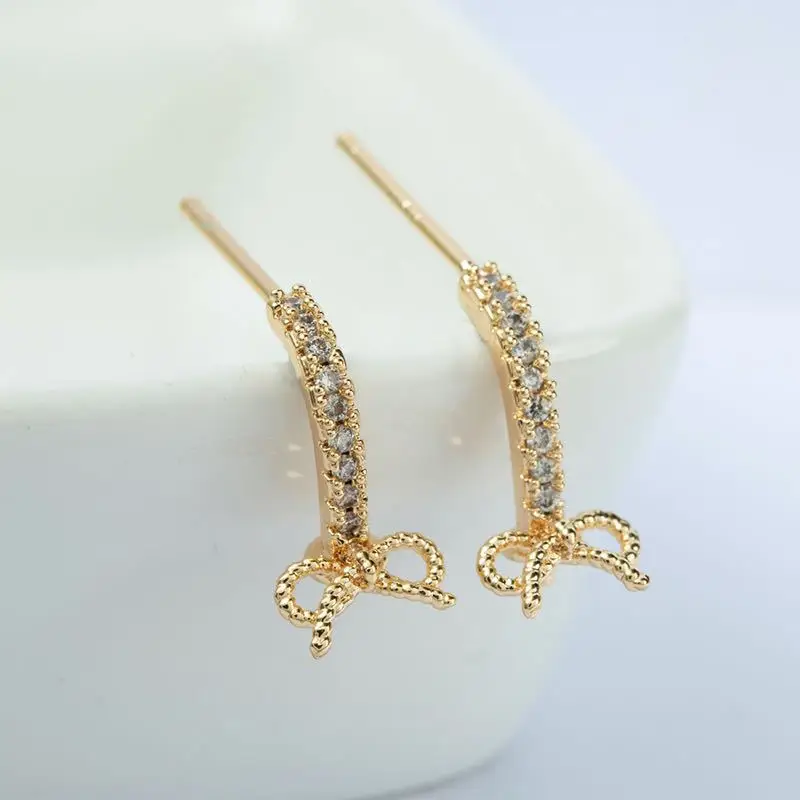 Color Retention Real Gold Plated Copper New Bowknot With Pin Stud Earrings DIY Jewelry Making Findings Accessories