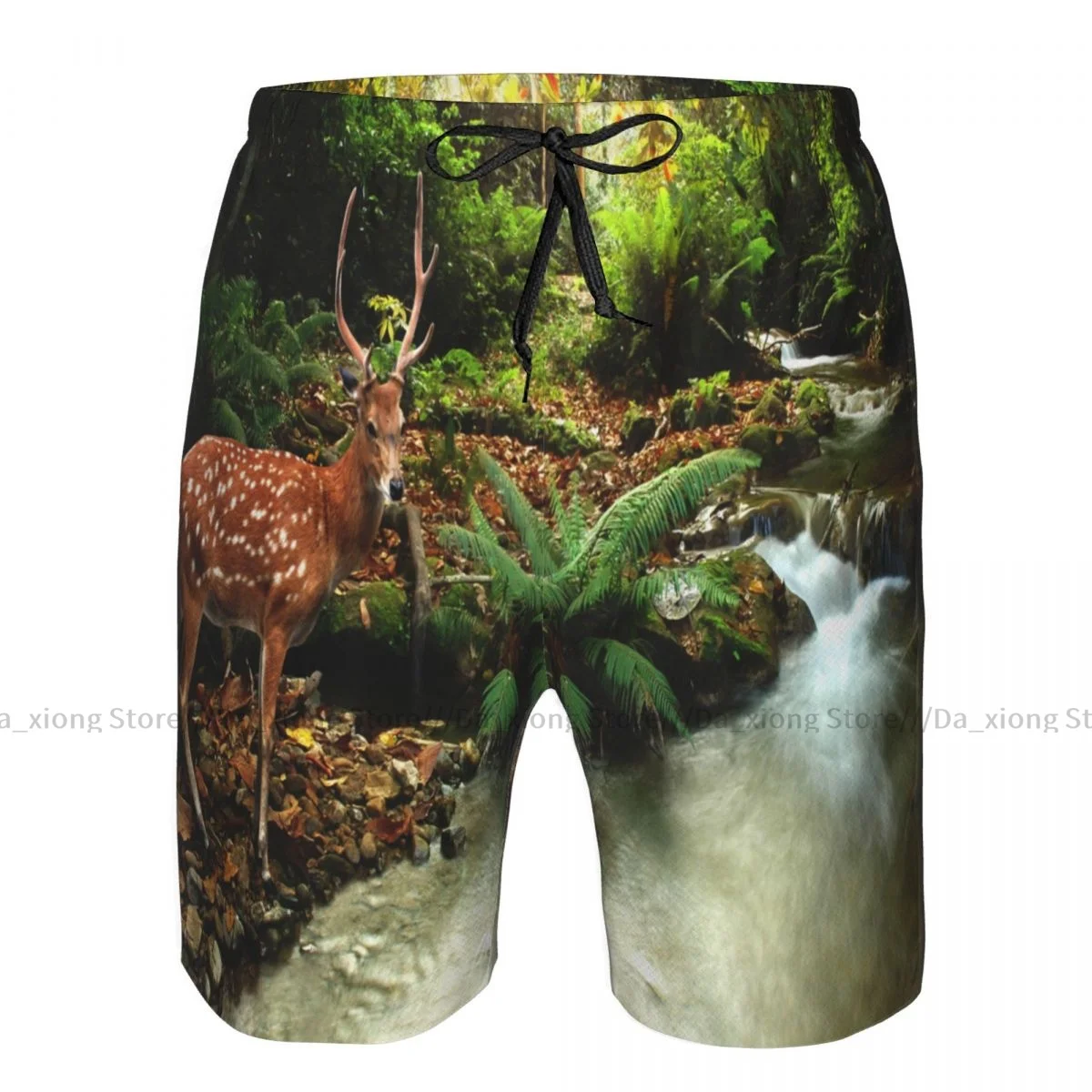 

Tropical Forest Stream And Sika Deer Quick Dry Swimming Shorts For Men Swimwear Swimsuit Trunk Bathing Beach Wear