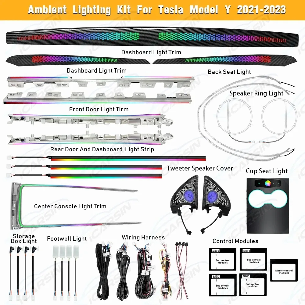 

Dynamic Symphony Colorful ing Upgrade Kit for Tesla Model Y 2021 - 2023 Interior Laser Carving LED Light Trim